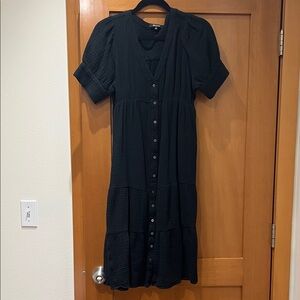 //MADEWELL// Black Midi Dress with Button Detail